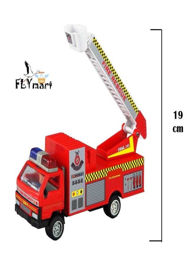 FLYmart Rescue Transport Fire Brigade Truck: Durable Quality with Pull Back Function, Metal Look and Heavy-Duty Plastic - 1:50 Scale Movable Ladder Truck for Kids (Set of 1) - Image 2